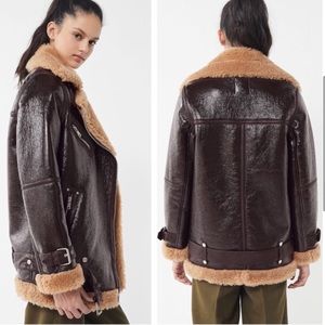 AVEC LES FILLES Oversized Faux Shearling Biker Jacket